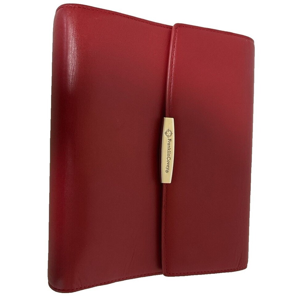 Vintage Red Leather Franklin Covey Planner 6 Ring Wrist Strap Wallet Pockets